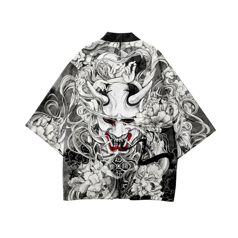 Japanese Kimono Japanese Kimono Cardigan Japanese Kimono Shirt Demon Print Samurai Shirt Clothing Traditional Haori Kimono Women Men Japanese Anime Asian Streetwear Cardigan Yukata Cosplay