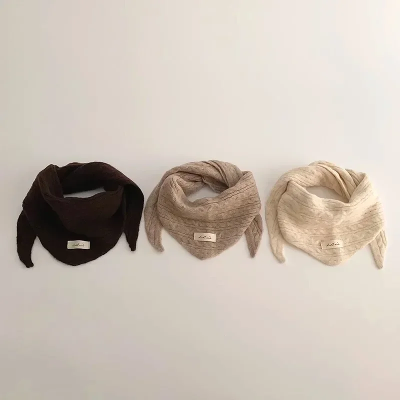 Children's Woolen Scarf Solid Color Soft Wool Knitted Baby Autumn Winter Warm Triangle Scarves Boys Girls Windproof Headscarf