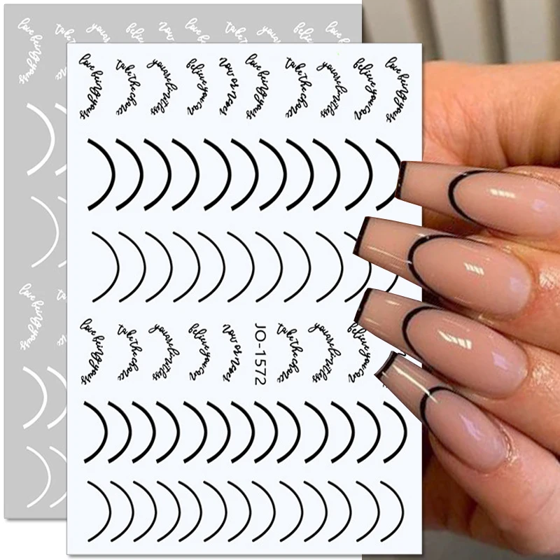 2sheets Geometric Pattern French Tip Nail Stickers French Nail Art