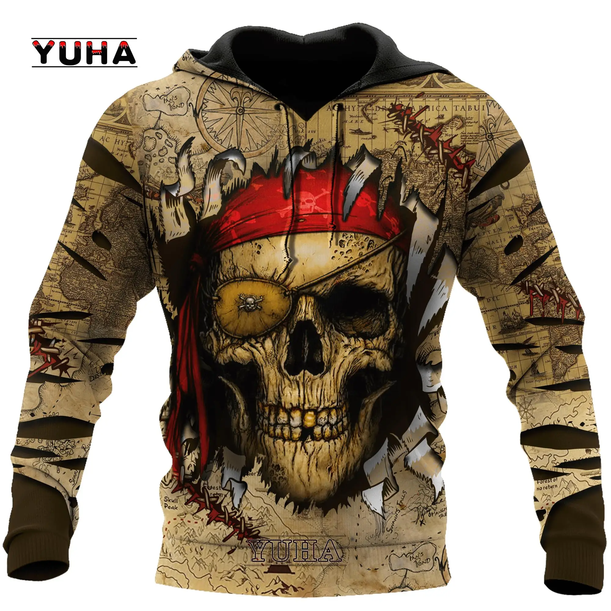 thumbnail image 1 of Sudadera con capucha y sudadera con estampado 3D de tatuaje de calavera roja oscura para hombre, sudadera unisex de primavera y otoño, ropa deportiva informal, 1 of 5