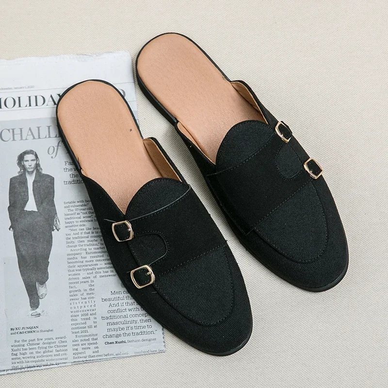 Suede Leather Shoes Men's Casual Luxury Brand Handmade Muller Loafers Men Slip-On Flats Driving Dress Shoes Half Slippers 38-48 6