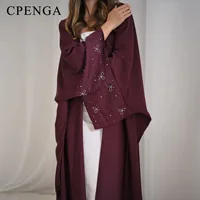 Abaya de luxe de dubaï avec nœud perlé, robe modeste pour femmes musulmanes, élégant, couverture ouverte sur le devant, Cardigan à la mode, tenue turque unie 5