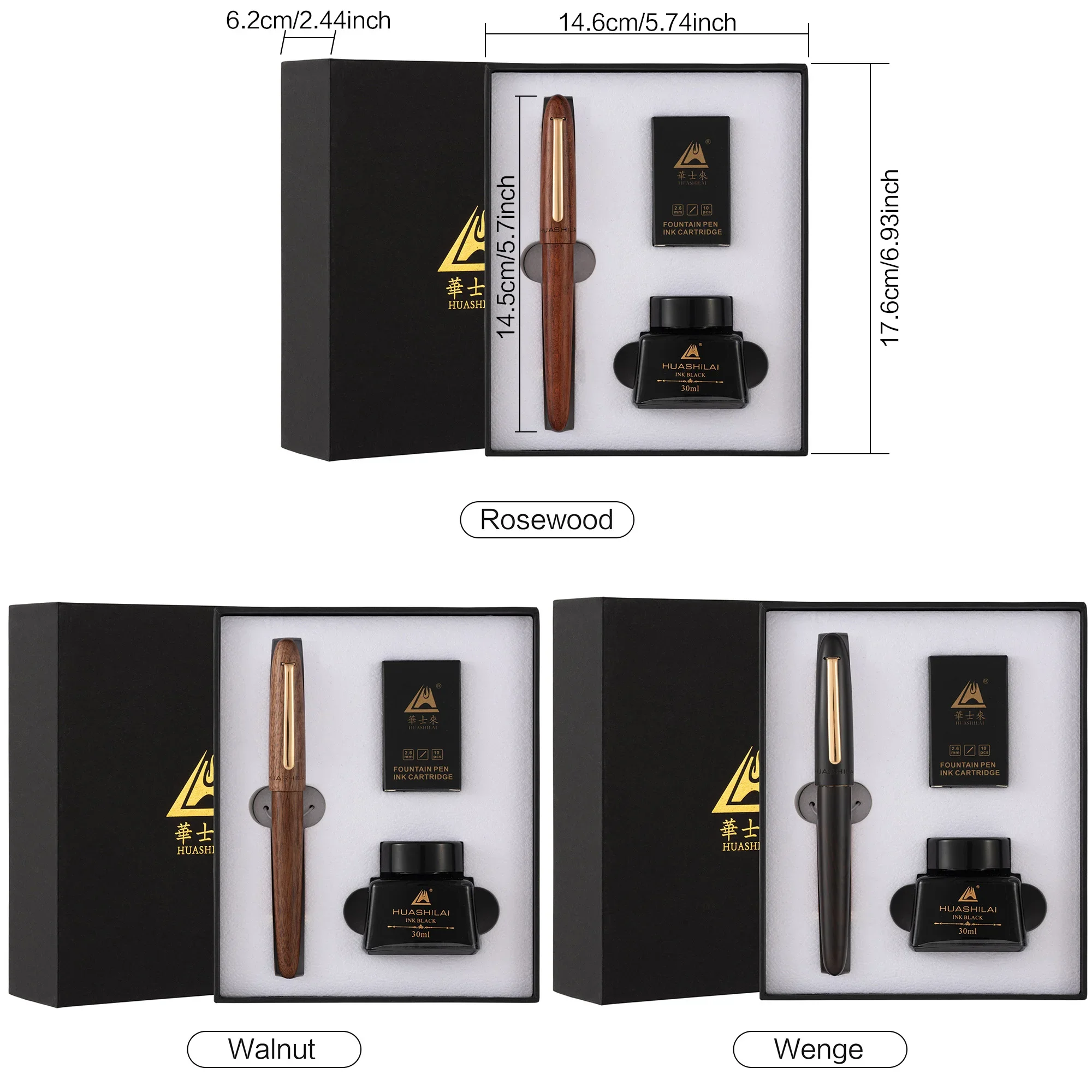 Exquisites Luxus-Füllfederhalter-Set – 0,7 mm 24K vergoldete Spitze, Füllfederhalter aus reinem Holz mit drehbarer Kappe, inklusive 30-ml-Tinte – Detail 13