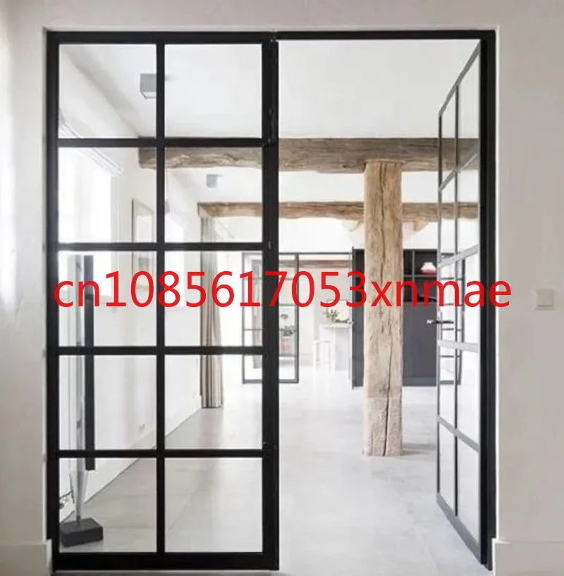 Hot Selling Black Steel Frame Exterior Double Glass French Aluminum Entry Swing Glass Doors 3