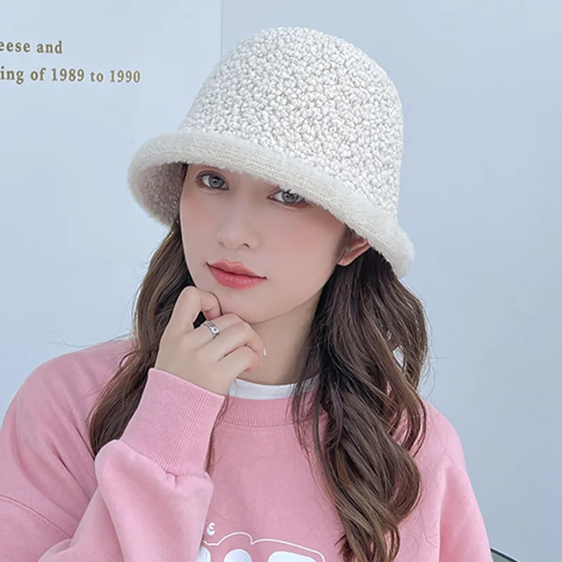 

2022 Winter Unisex Furry Bucket Hat Solid Colors Women Men Faux Fur fisherman caps Autumn Lamb Wool Outdoor Warm Panama Flat Cap