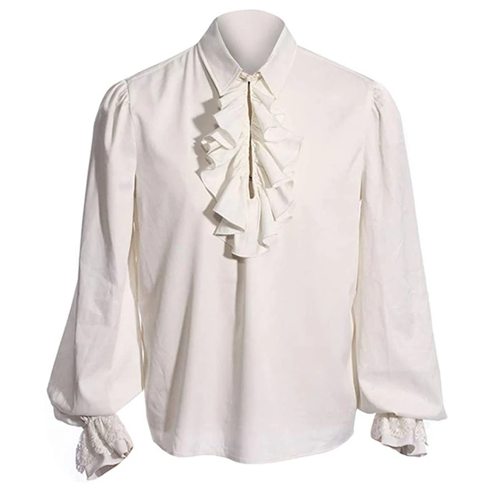 

Mens Medieval Gothic Shirt Frill Victorian Punk Puff Sleeve Retro Tops Costume Frill Ruffle Dress Shirt Silk Cravat Shirt