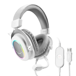 Fifine Dynamic RGB Gaming Headset with Mic - Over - Ear Headphones, 7.1 Surround Sound, 3 EQ Sound Modes (WHITE)