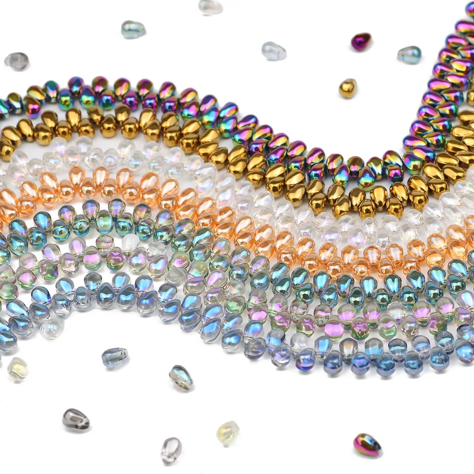 LiQunSweet 200pcs 4mm Teardrop Glass Beads - Rainbow Faceted Drop Beads For DIY Jewelry