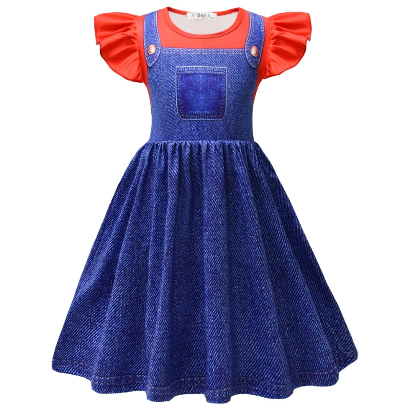 Cosplay Costume Kids Girls Dress Halloween Dress Outfit Anime Super Bros Costume for Kids Halloween Party Dresses Luigi-Lover Brothers Peach Princess Cosplay Clothes Girls Fancy Dress