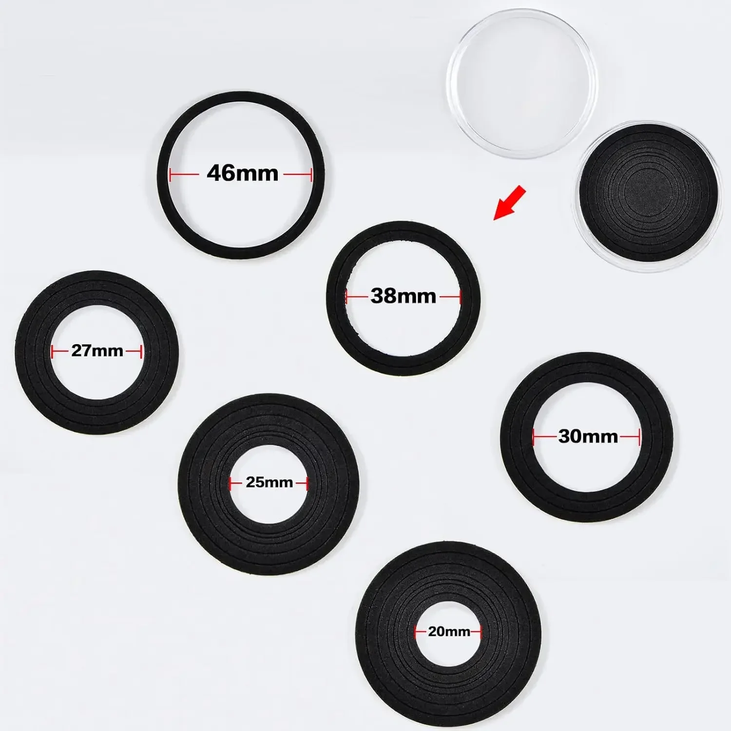 168 Pieces 46mm Coin Capsules with Foam Gasket and Plastic Storage Organizer Box, 6 Sizes (20/25/27/30/38/46mm)Coin Collection 2