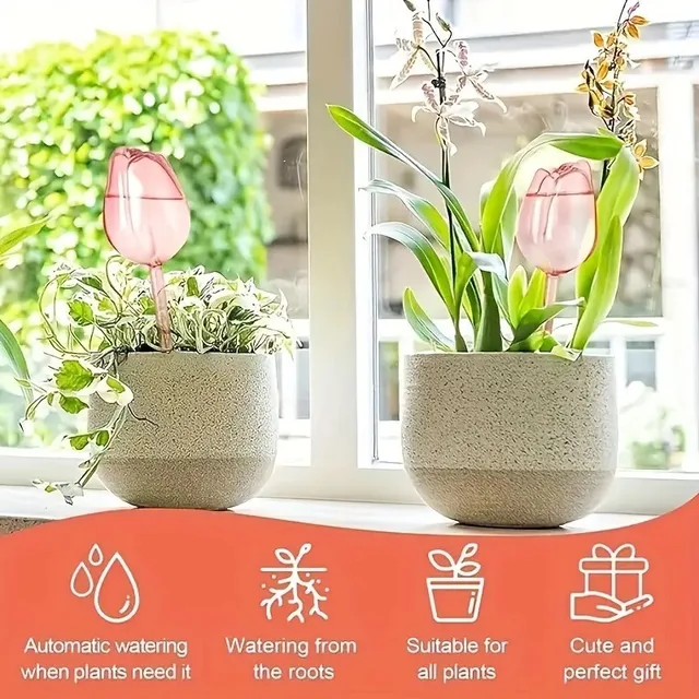 Pink tulip plant watering balls, suitable for indoor and outdoor plants, automatic plant drippers, and automatic watering 3