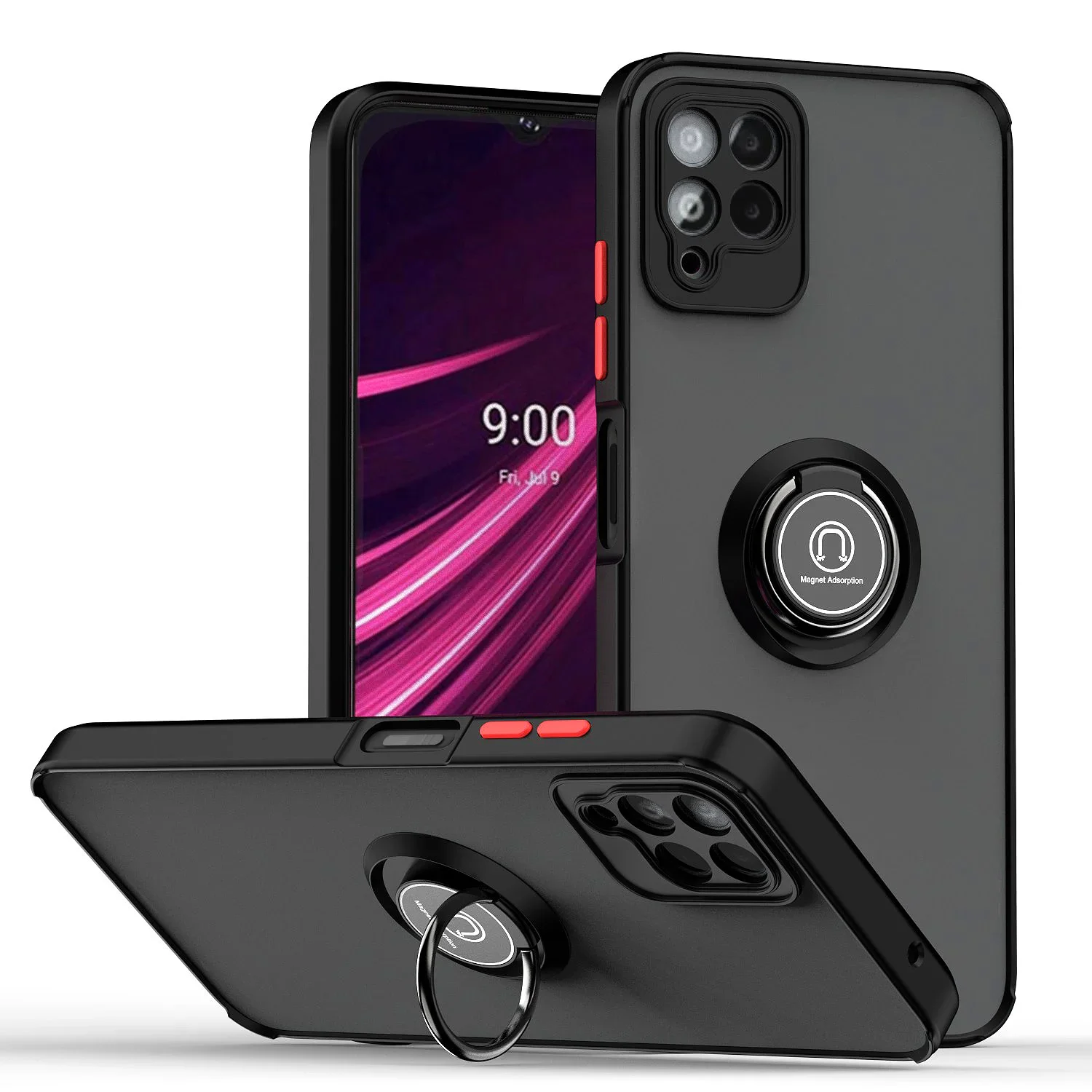 Armored Matte Case with Magnetic Ring Holder and Stand - Shockproof Protection Cover