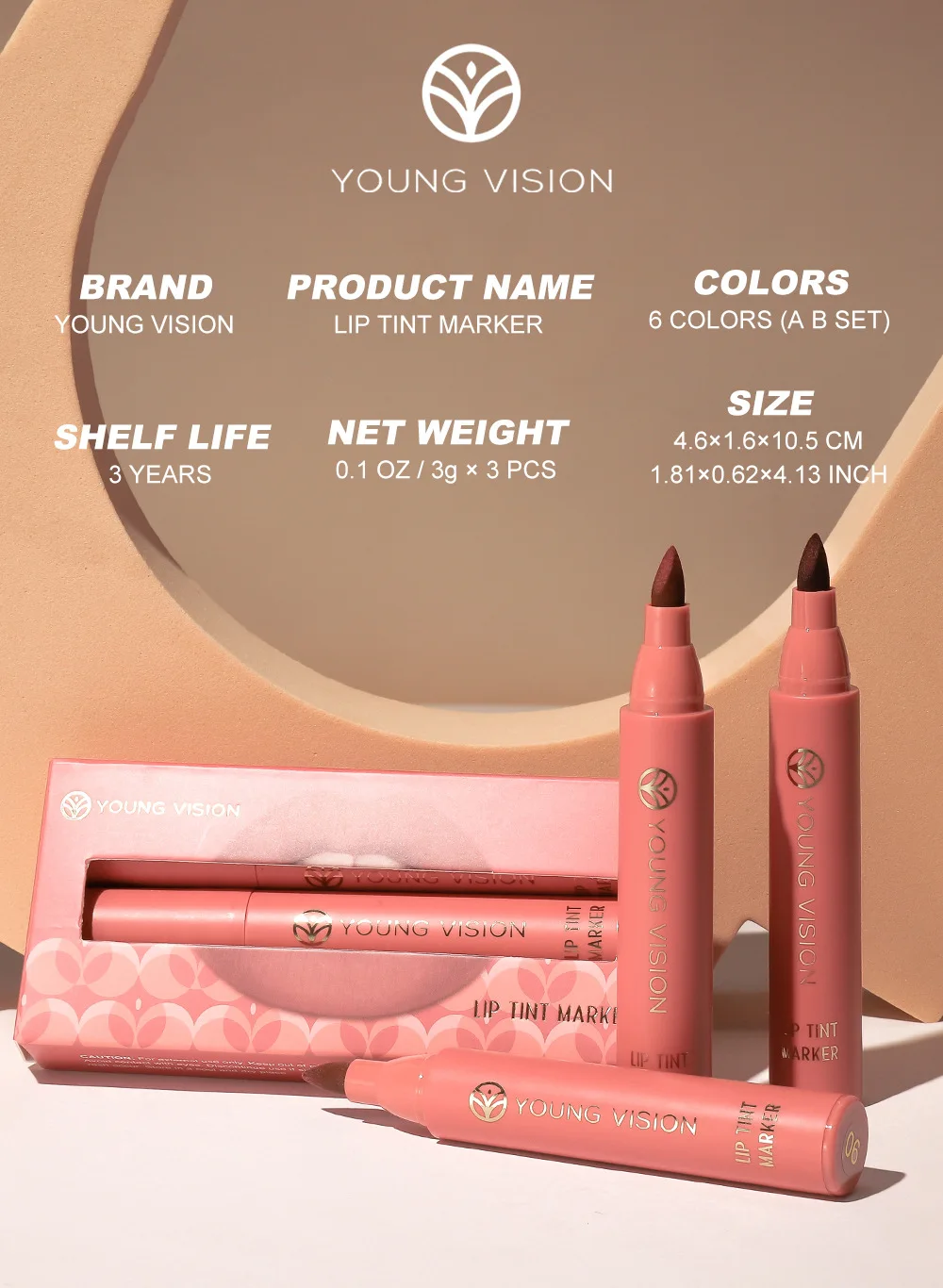 YOUNG VISION Lip Tint Marker Liquid lipstick 3pcs set Nude Matte Shades, Lip Liner and Stick 2-in-1, Long Wearing and Waterproof 4