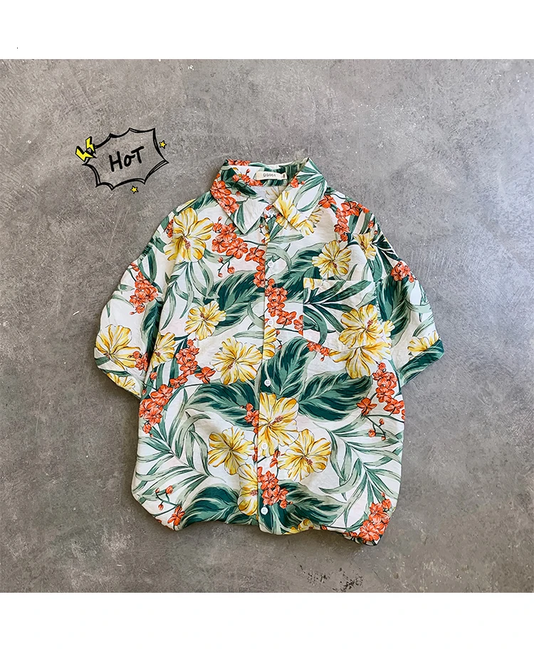 Privathinker Summer Men Casual Shirts Vintage Clothes Baggy Unisex Hawaiian Style Male Cardigan New Fashion Blouses Short Sleeve