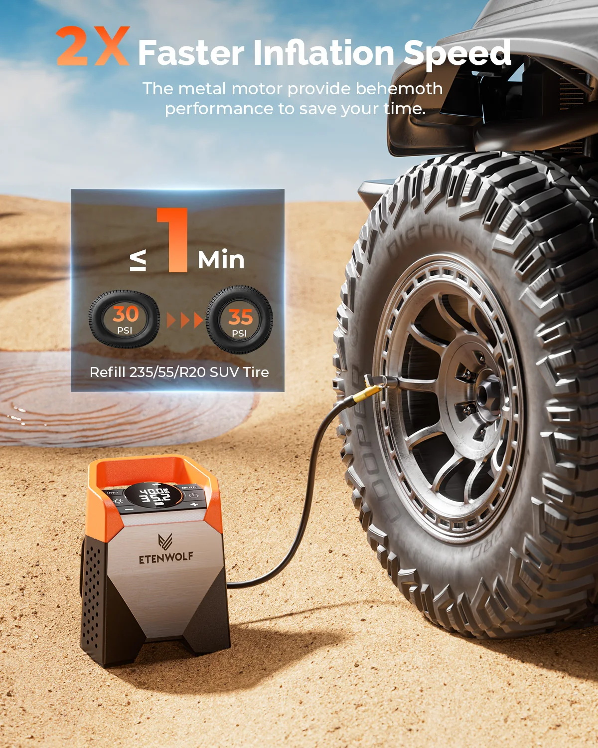 منفاخ الإطارات المحمول ETENWOLF ZEPHYR S5، ضاغط سي...
