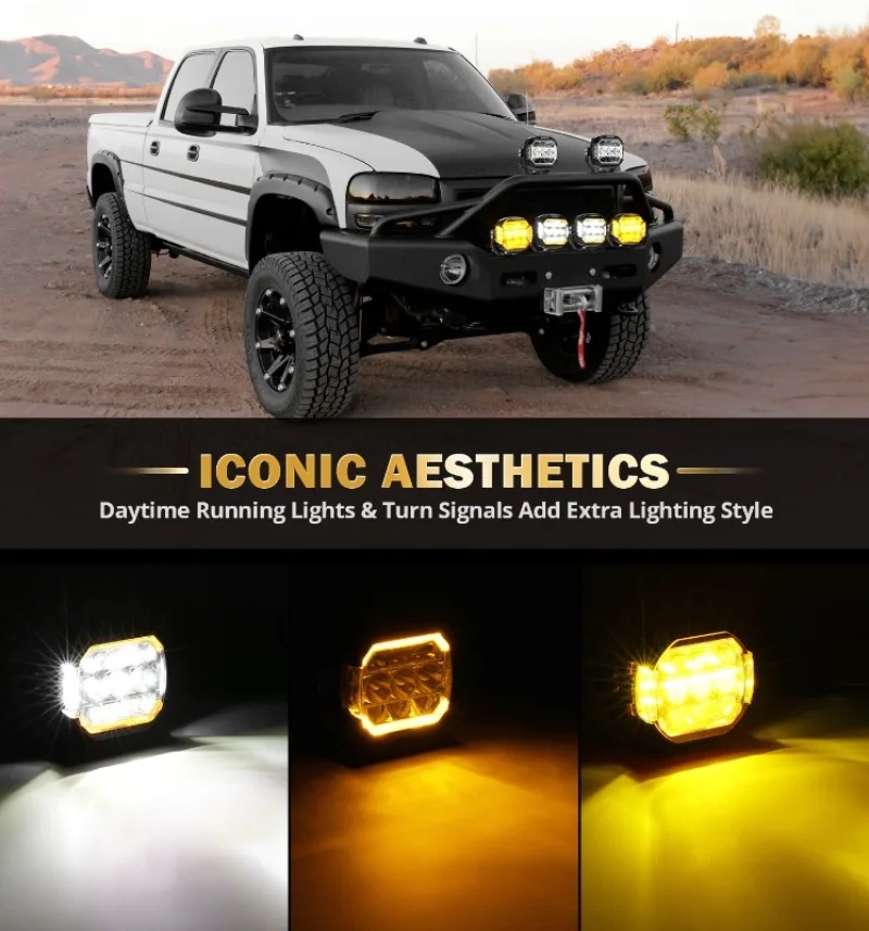 AUXBEAM 5인치 174W LED 라이트 포드 270 ° 초광폭 조명 작업등 DRL 방향 지시등이 있는 흰색 운전등 작업등