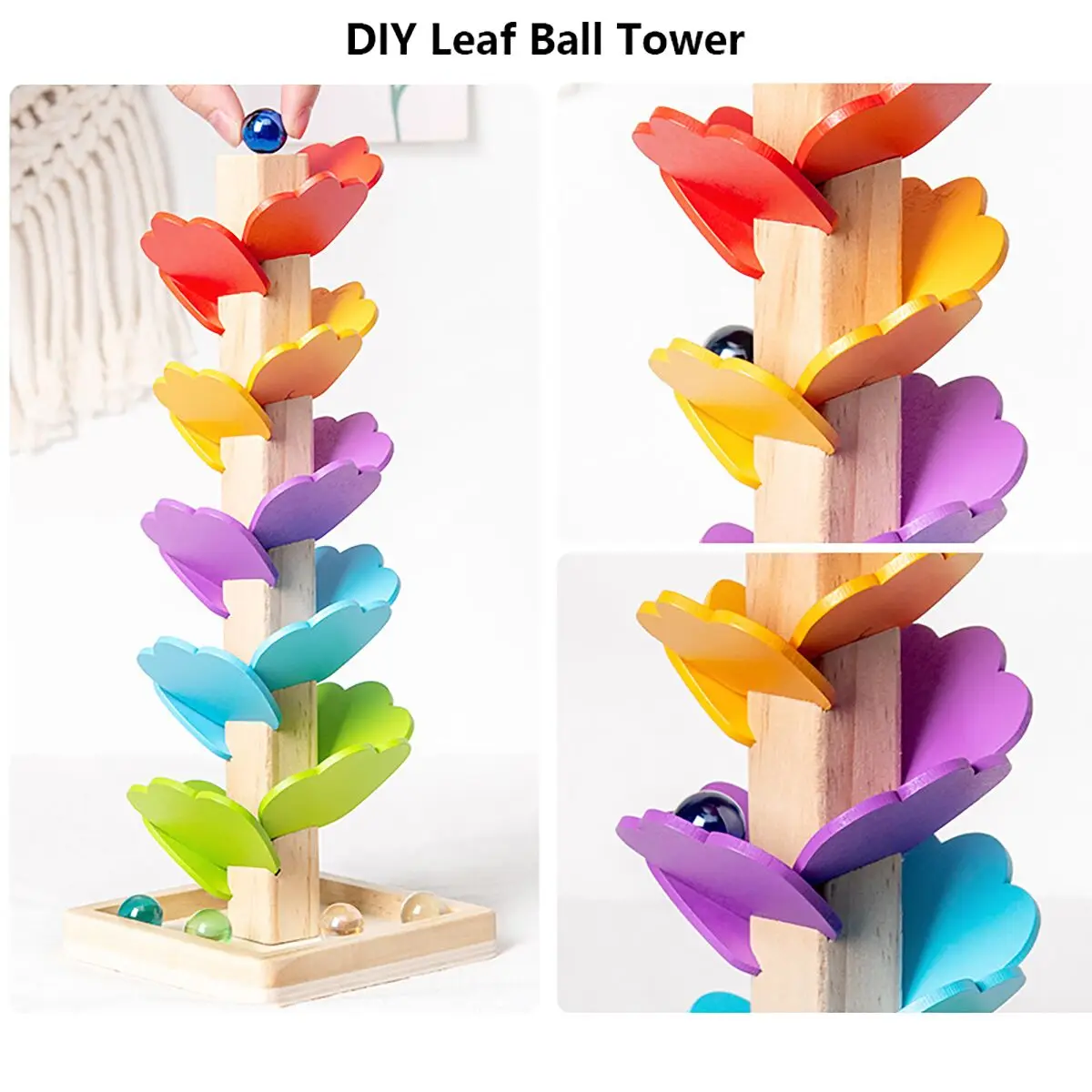 Children's music tree toys, wooden beads, rainbow petals, puzzle building blocks, early education, falling leaves, rolling balls 4