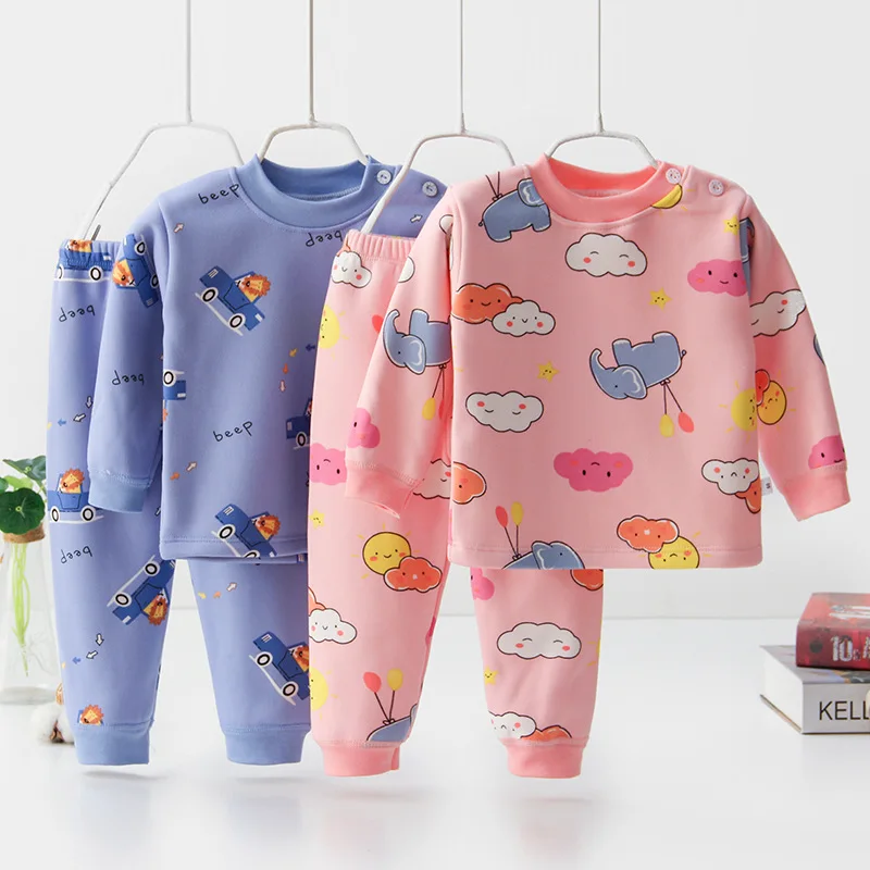 

0-6 Years Children's 2 Piece Set Milk Silk Thicken Velvet Set For Boys And Girls Autumn Clothes And Long Trousers For Children