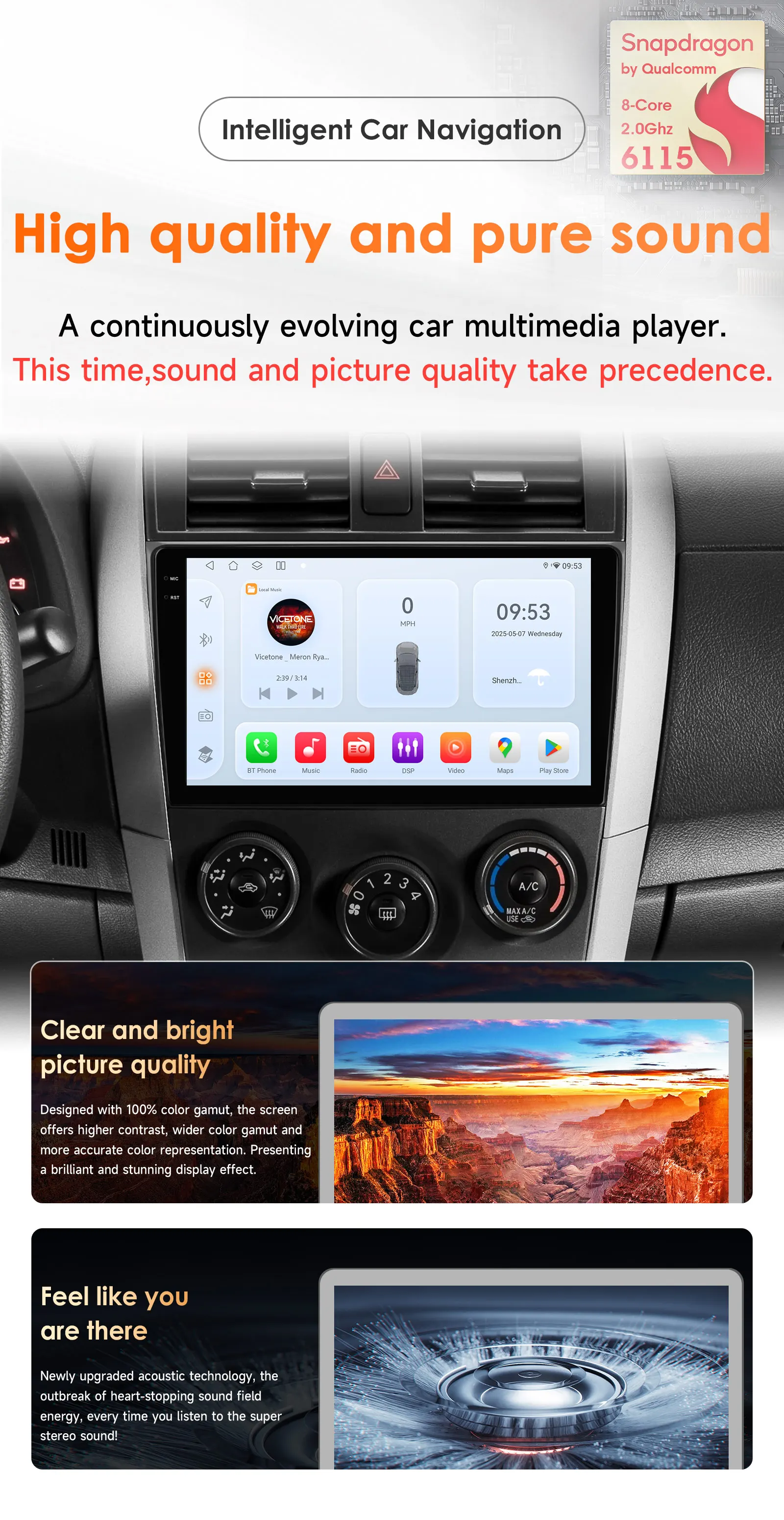 Hizpo 9" Android 14 Car Stereo for Toyota Corolla E140/150 2007 - 2012 Radio Multimedia Player Speaker No 2 Din DVD Octa Core 4G