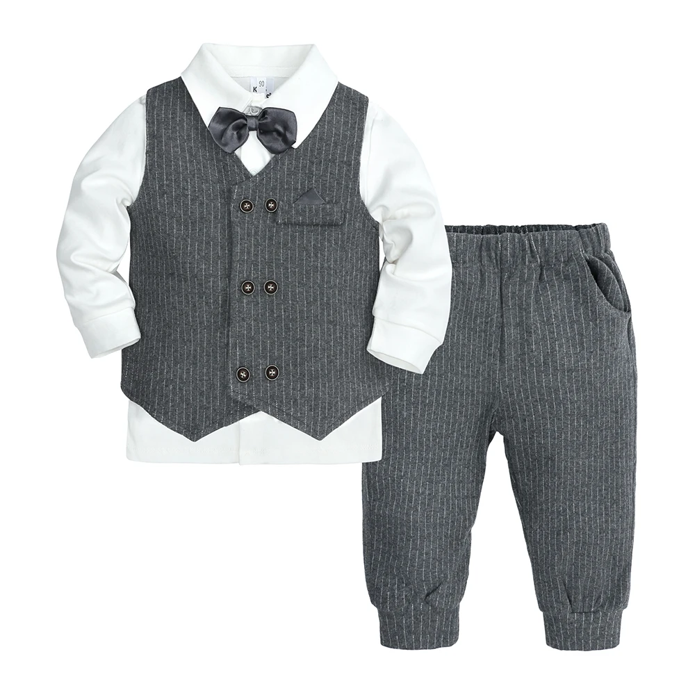2025 Baby Boy Gentleman Suit Toddler Bow Tie White Shirt Vest+