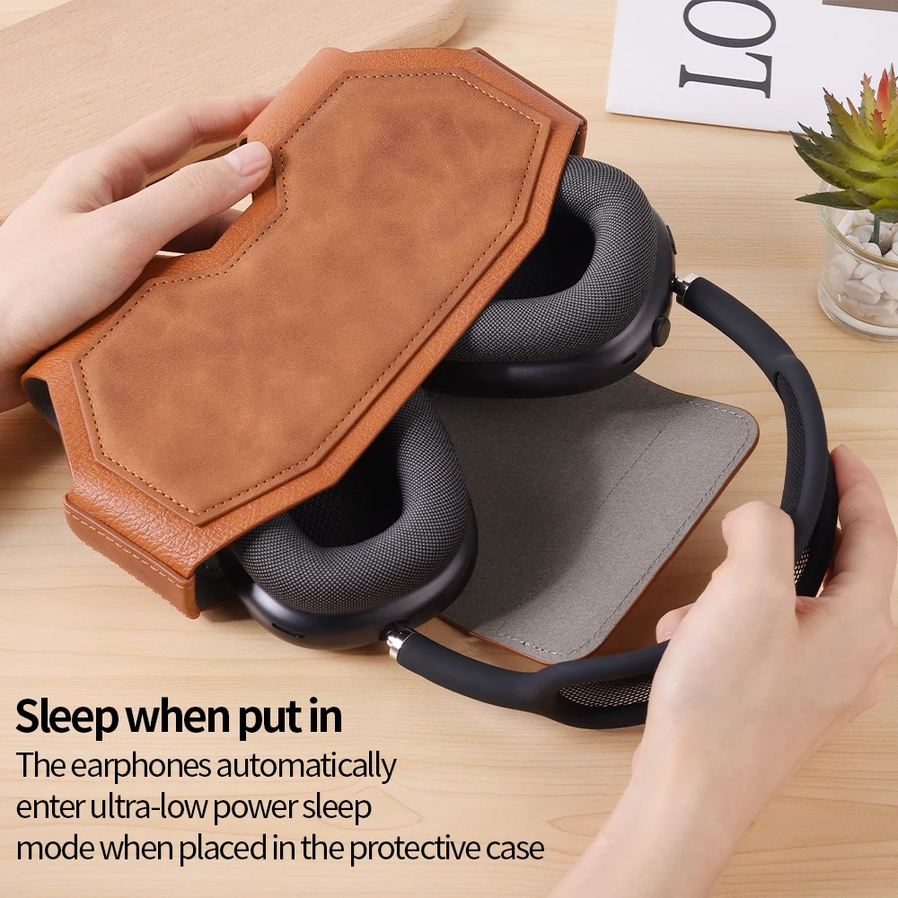 Vintage Leather Protective Cover for AirPods Max - Magnetic Closure Headphone Storage Bag