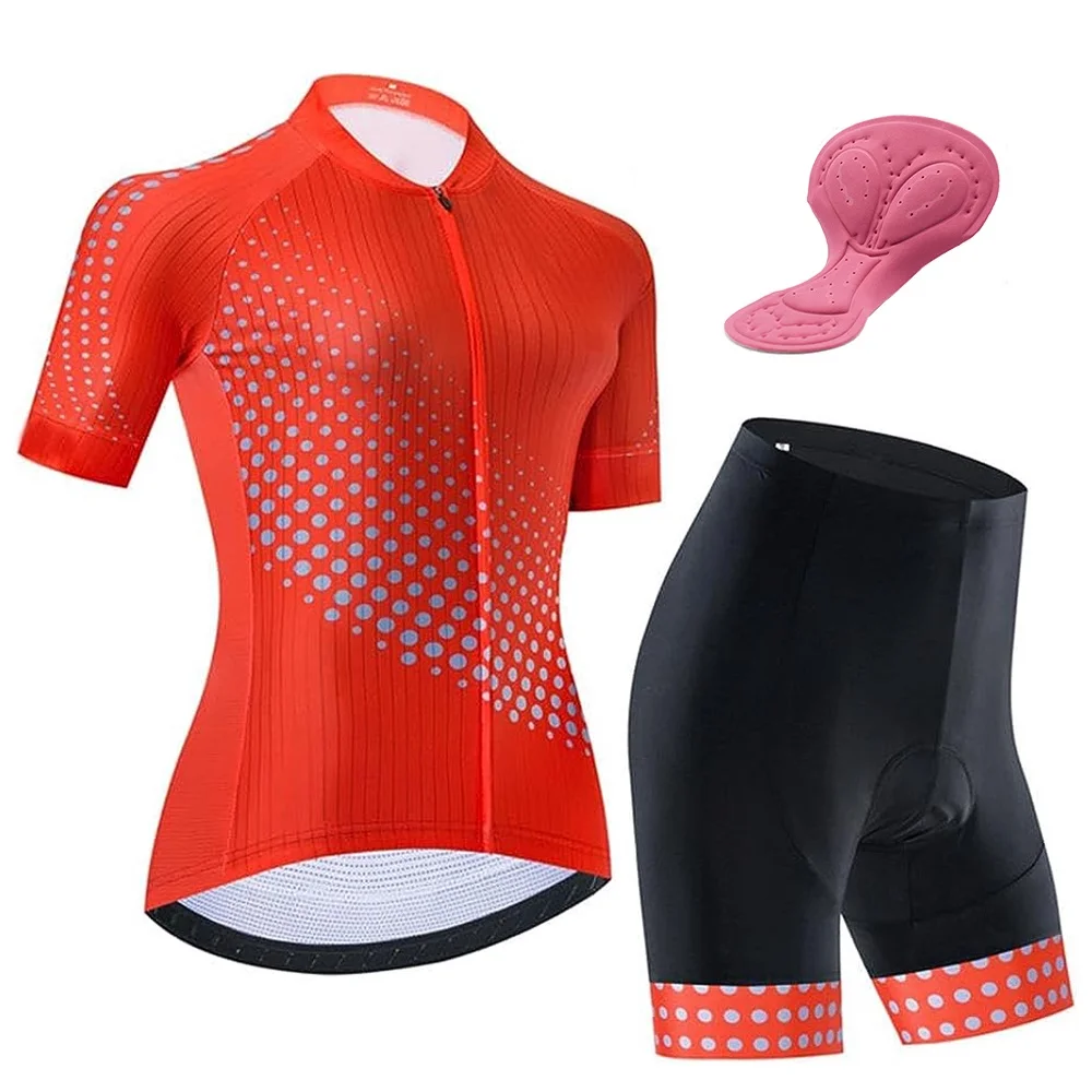

Women's Cycling Clothing Set Road Bike Shirts Short Sleeve Breathable Cycling Jersey with 4D Padded Bib Shorts