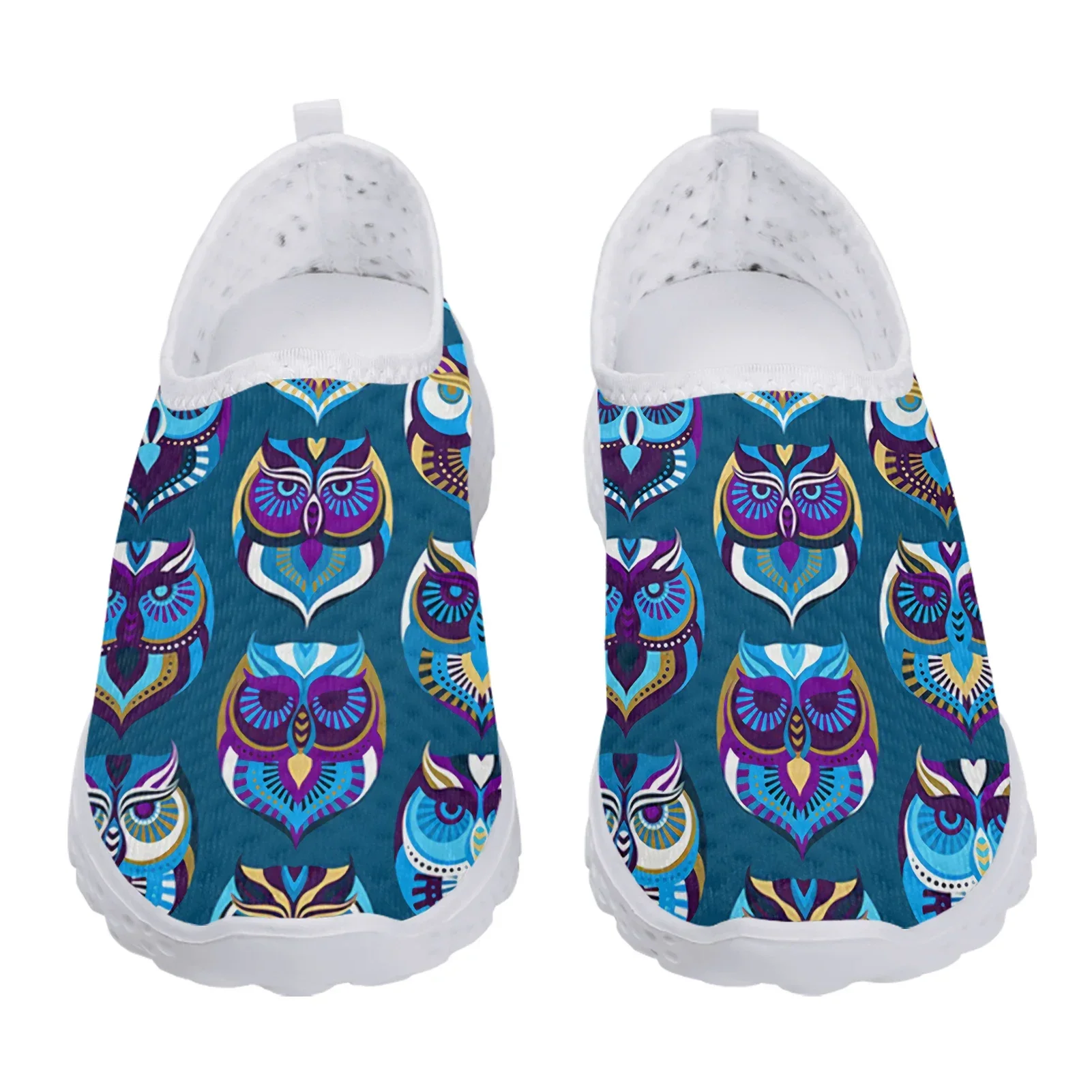 Fashion Rainbow Gradient Color Owl Design Summer Breathable Shoes Trendy Light Outdoor Slip On Sneakers Flats