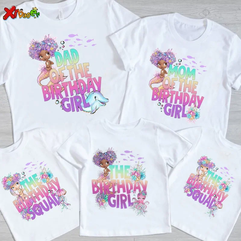 Birthday Girl T Shirt Family Shirts Black Mermaid DAD MOM Kids Girls Clothing Children Clothes Matching Mother Daughter Clothes 2