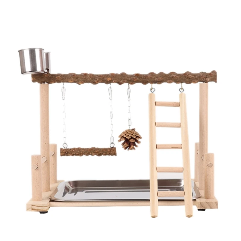 

Bird Swing, Parrots Cage Toy, Wooden Swing with Toy Tray Feeding Cups Training for Small Size Birds Parrots Dropshipping