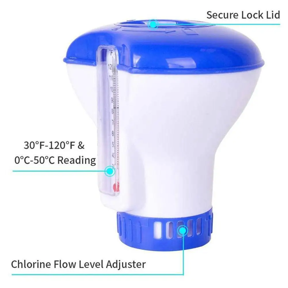 Swimming Pool Accessory Swimming Pool Floating Dose Dispenser with Thermometer Outdoor Bathtub Chemical Chlorine Dispenser