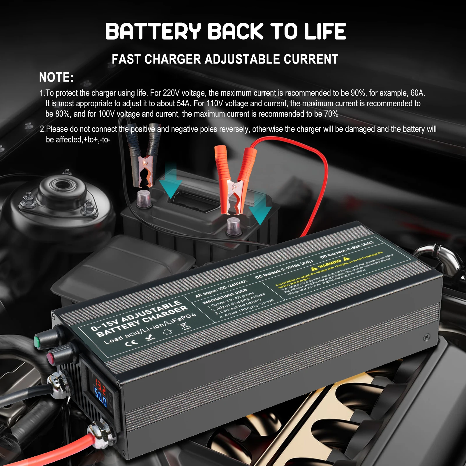 Lifepo4 /Lithium Battery Charger 12V 60A 100Ah Solar Charger