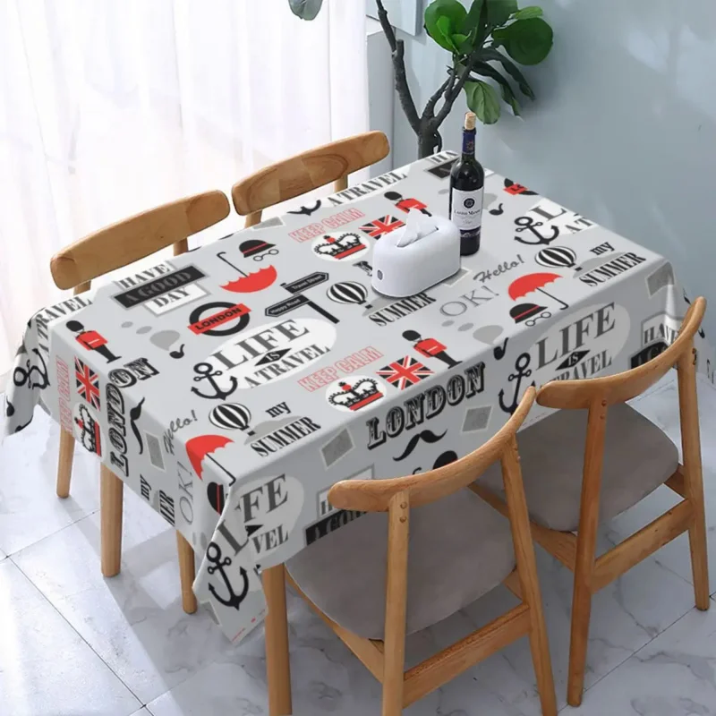 

Rectangular Fitted British London Newspaper Texture Table Cloth Waterproof Tablecloth 45-50 Table Cover Backed with Elastic Edge