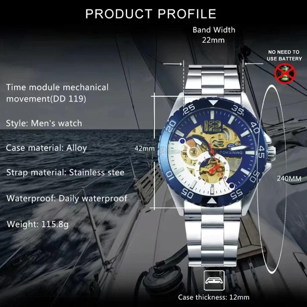FORSINING Watch For Men Automatic Mechanical Watch Hollowed Out Luminous Waterproof Clock Stainless Steel Men Watch Montre Homme