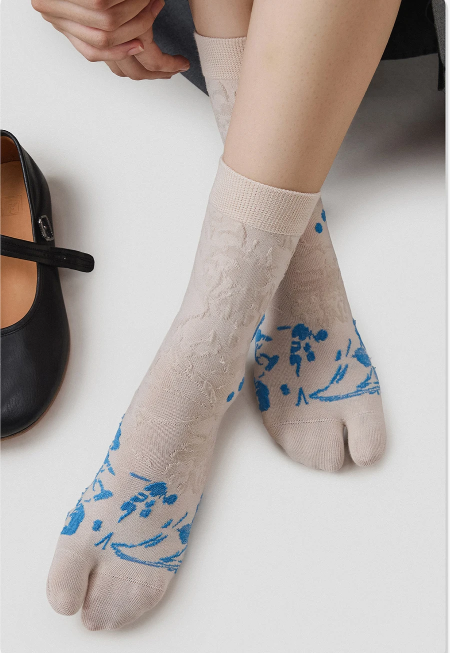 Hohe Qualität für Frau Frühling Herbst Winter Split Toe Baumwolle Socken Katze Muster Streifen Bequeme Zwei-Zehen frauen Tabi sox – Detail 8
