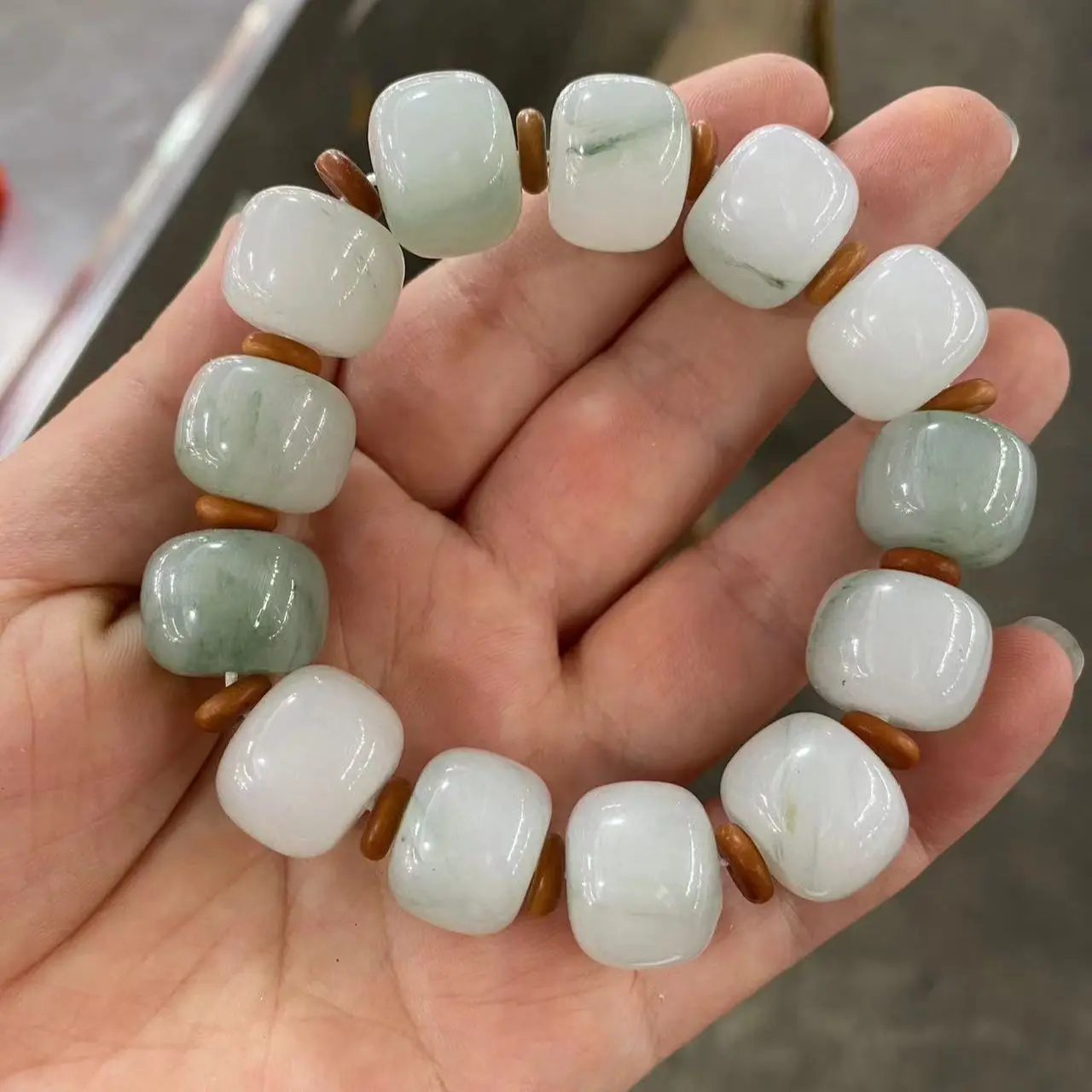 Boutique Jewelry True Jade Handwork Bracciale Natural Tianshan Cui Abacus Type Hand String High Precious Bangle Handring