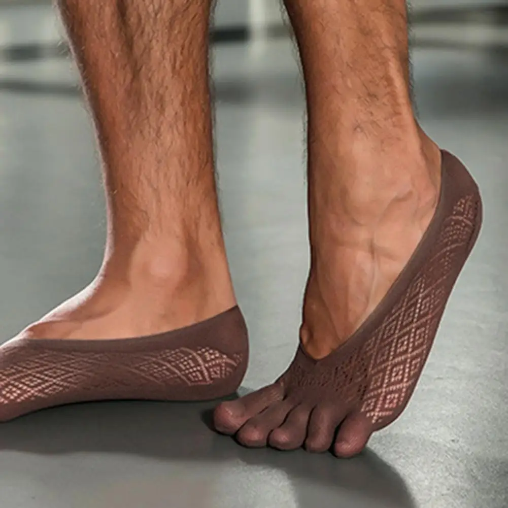 1 Pair Men Toe Socks Soft Elastic Five Finger Socks Breathable Athletic Running Anti-slip Invisible Low Cut Yoga
