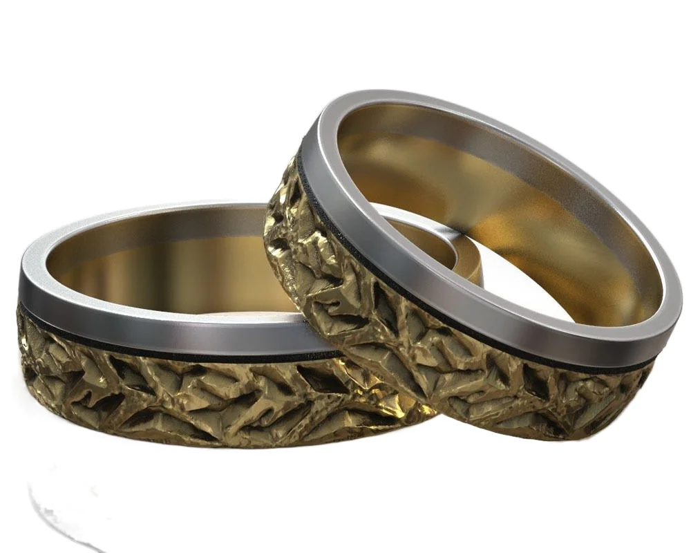 

4-7g Authors Texture Pattern Gold Wedding Couple Gold Rings 925 Solid Sterling Silver Ring