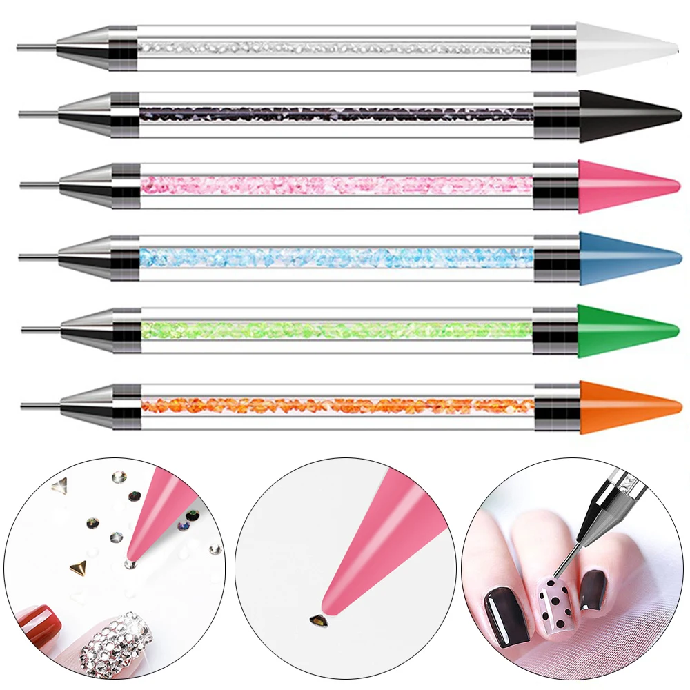 1PC Rhinestone Wax Pencil Double Head Crystal Picking Pen Crystal Handle Stone Picker Nail Art Pencil Acrylic DIY Dotting Tools