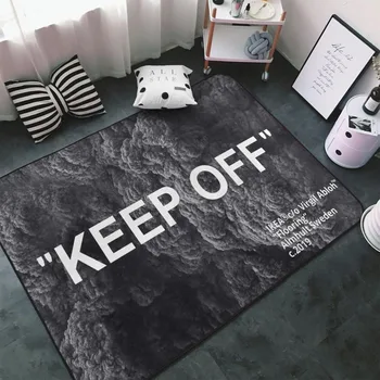 Modern Minimalist 'KEEP OFF' Carpet Mat Black White Grey Texture Persian Pattern Living Room Artistic Home Decoration Rug 1