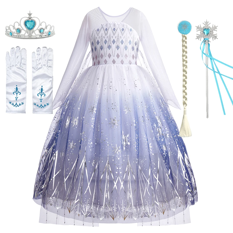 Bambini Snow Queen Dress Kids Party Flower Anna Elsa Costume Girls Princess Wedding Clothes Christmas White Dress 3-10 Anni
