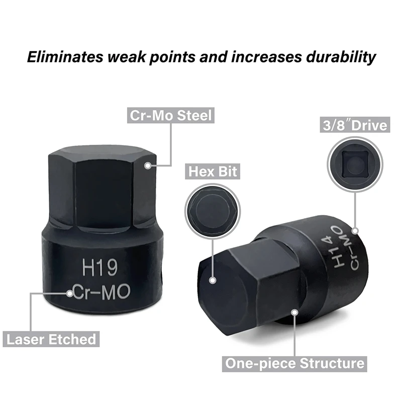 A24F-3/8인치 드라이브 로우 프로파일 임팩트 육각 드라이버 세트 16개 SAE/미터법 1/4-3/4인치 6-19Mm Cr-Mo 강철