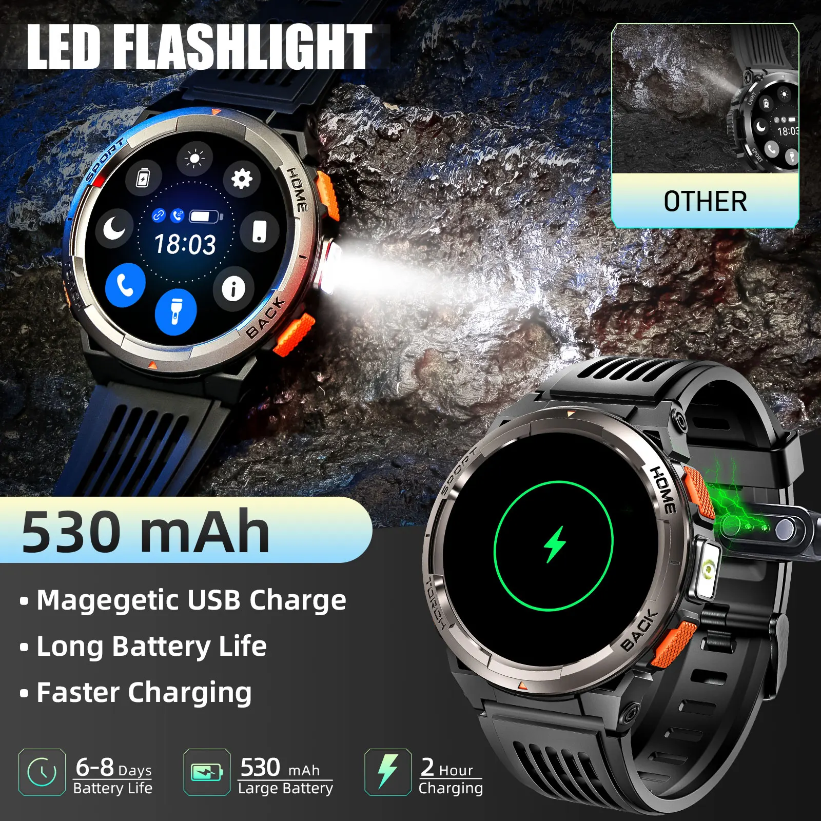 EIGIIS 1.45 Inch Smart Watch KE5 3ATM Waterproof Original Design Sports Watch With Compass And Altitude Barometer LED Flashlight - Image 3