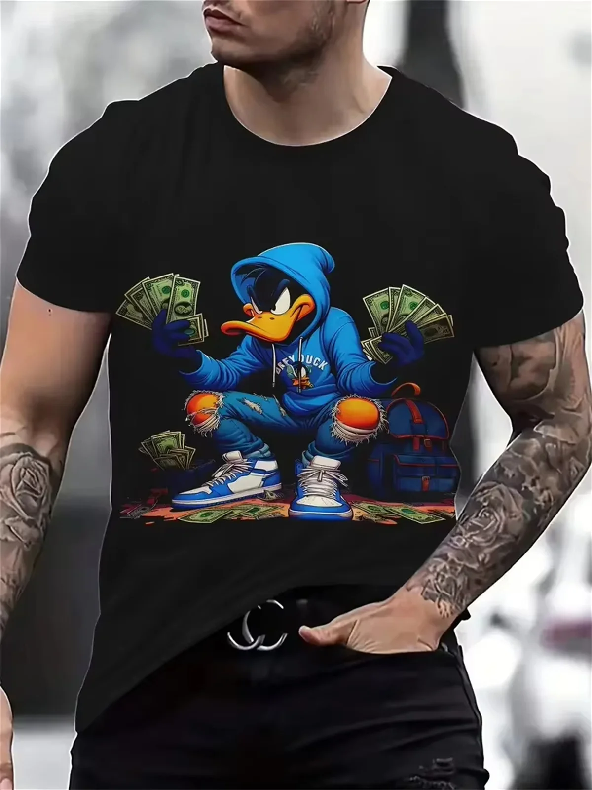 Fun Men's T-Shirt Casual Sweatshirt With Cartoon Animal Print Summer Short Sleeve T-Shirt Men's Outdoor Fashion Clothing 100-6XL