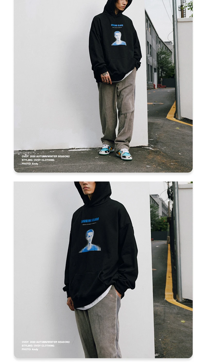 New 2022 Wholesale Black White 2 Colors Cartoon Man Graphic Hooded Sweatshirts Heavyweight Cotton Unisex Fleece Lining Hoodies blue hoodie