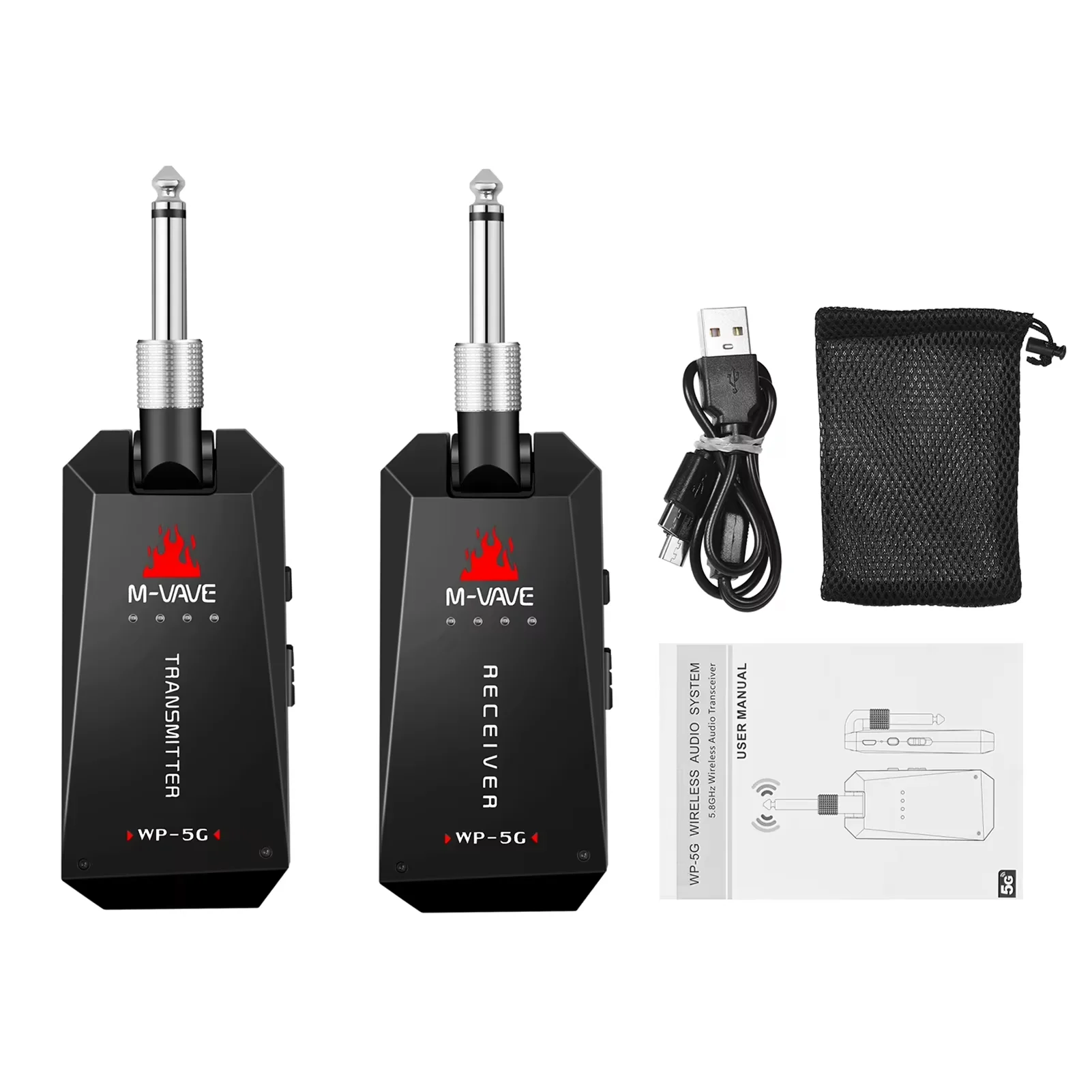 M-VAVE WP-5G Wireless Guitar System 5.8G Transmitter Receiver Rechargeable