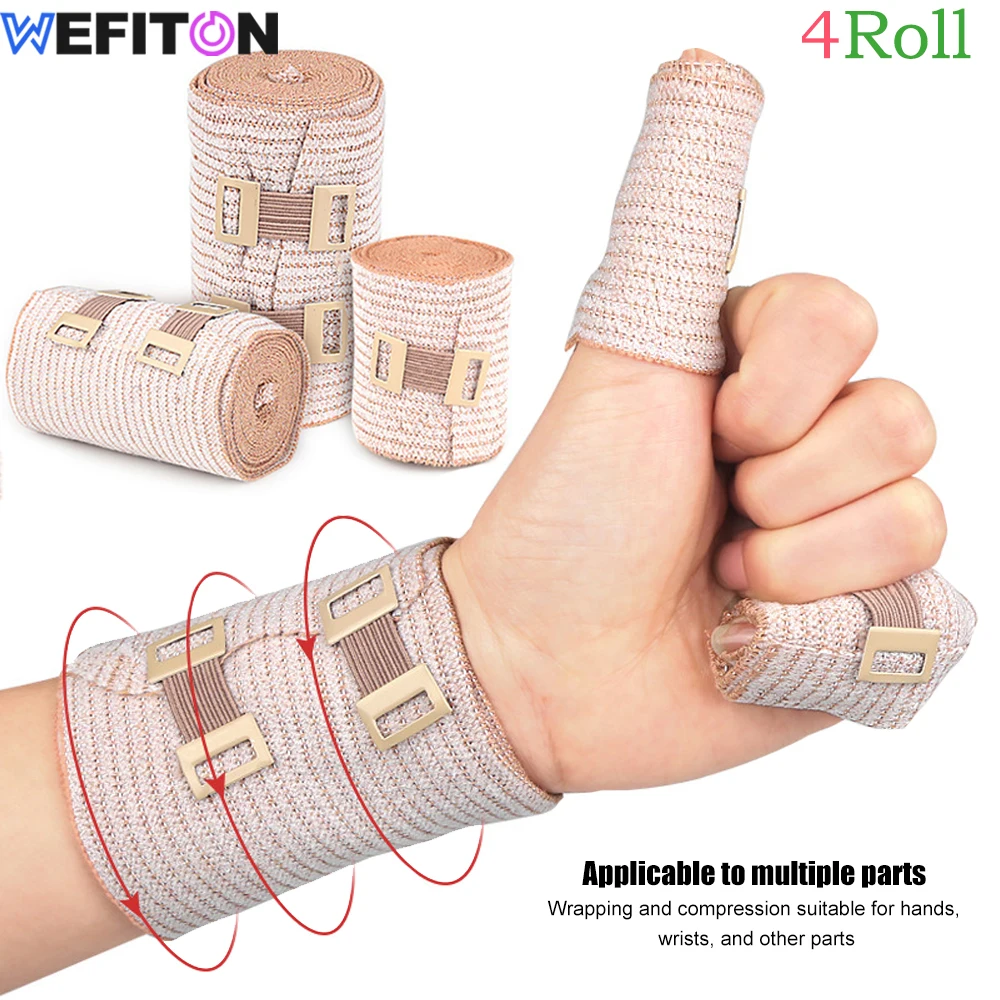 

4Roll Elastic Bandage Wrap,Stretch Compression Bandage Stretches up to 450cm,Ideal for Athletic Sports,Sprains,Calf,Ankle & Foot