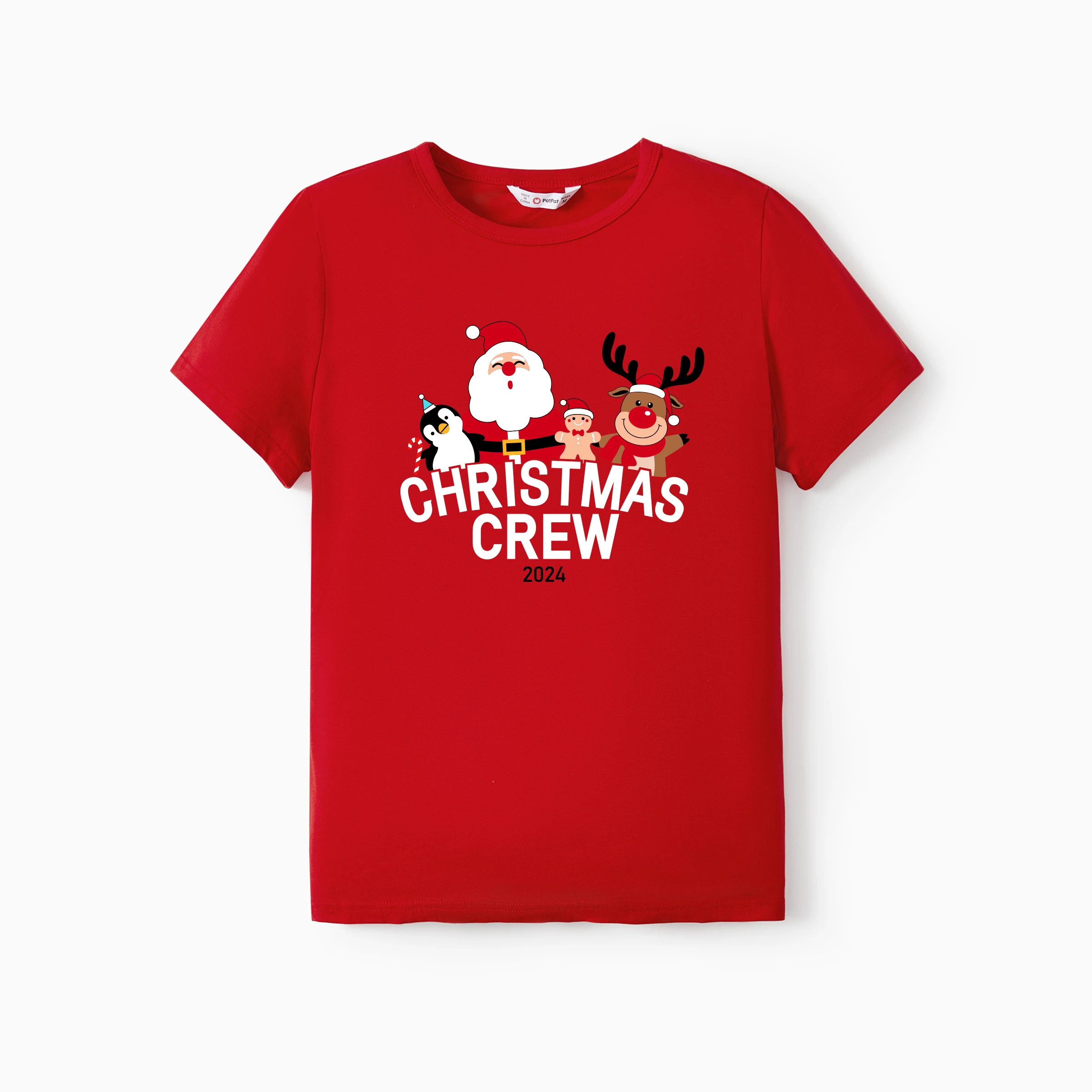 Camisetas navideñas de manga corta con diseño de Papá Noel y cuello redondo a juego para toda la familia de PatPat