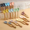 2pcs/set Food Grade Silicone Mini Fork Spoon For Baby Wooden Print Utensils Set Feeding Spoon Learn To Eat Children's Tableware 1