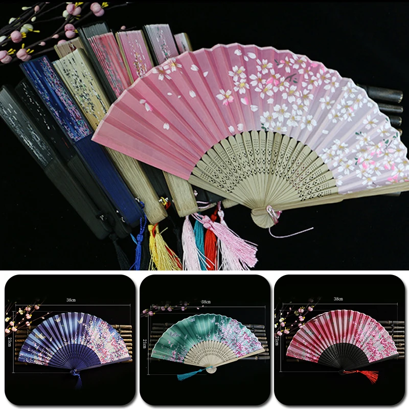 Chinese Style Floral Pattern Folding Fan Wedding Party Lace Silk Folding Hand Held Flower Fan Dance Photo Prop Tool Art Craft