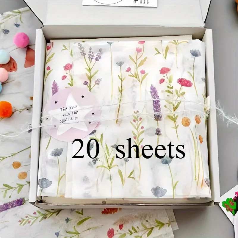 20 דפים נייר טישו עם הדפס לבנדר - חצי שקוף מושלם לחג המולד, ימי הולדת, חתונות ויום האהבה 14x20 אינץ'